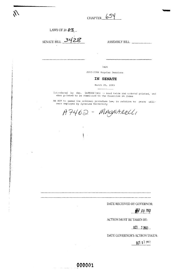 NYS Bill and Veto Jackets: 2003, Chapter 654