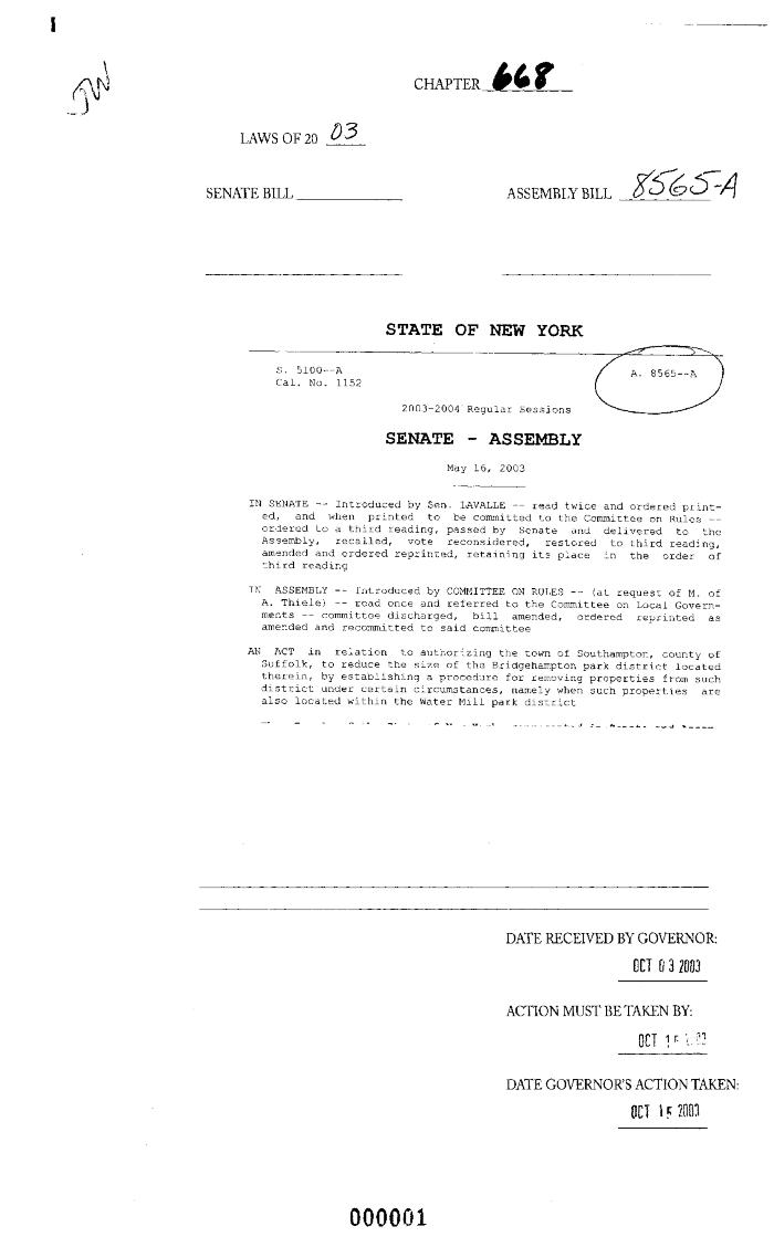 NYS Bill and Veto Jackets: 2003, Chapter 668