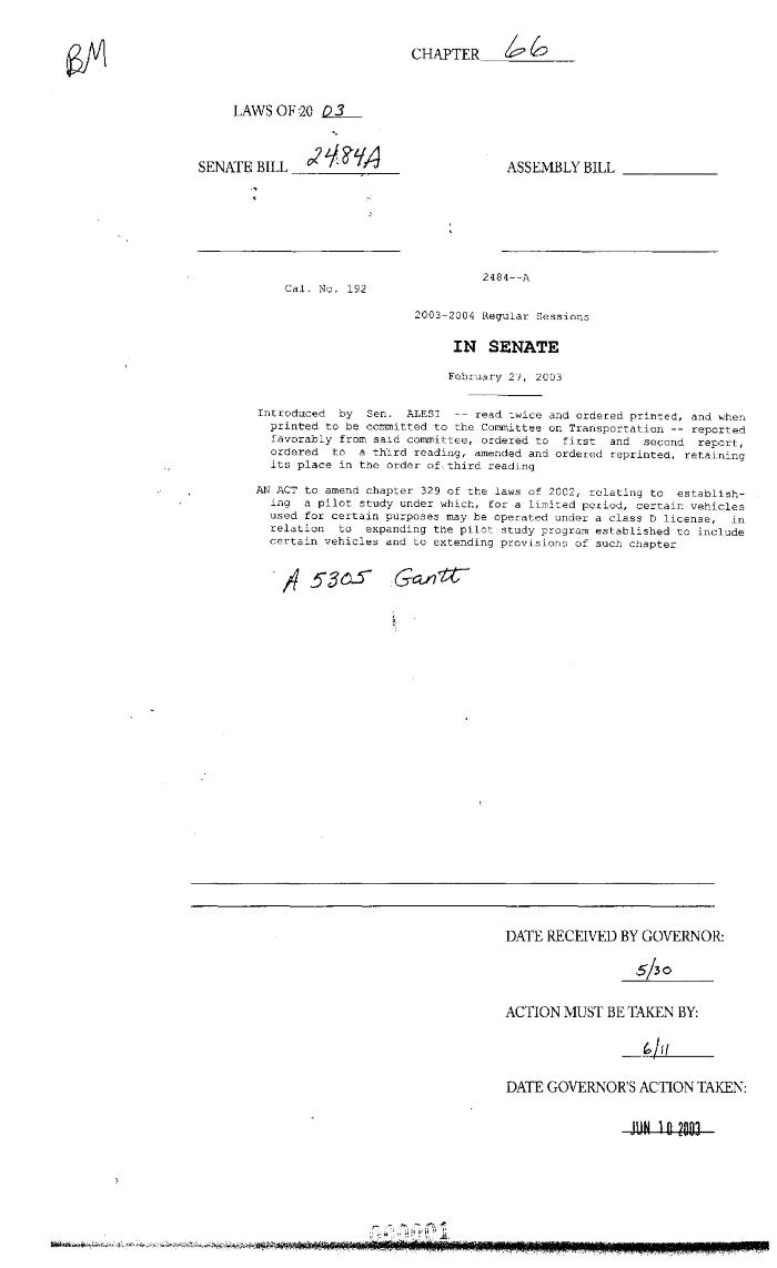 NYS Bill and Veto Jackets: 2003, Chapter 66