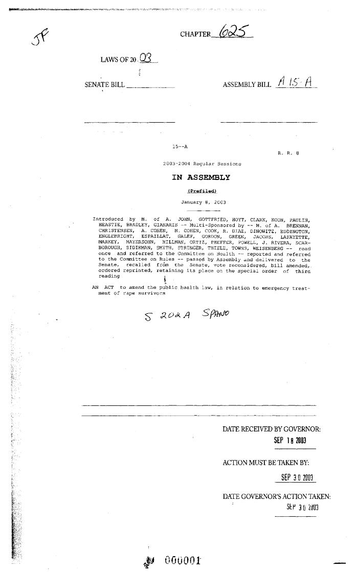 NYS Bill and Veto Jackets: 2003, Chapter 625