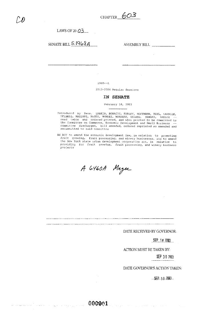 NYS Bill and Veto Jackets: 2003, Chapter 603