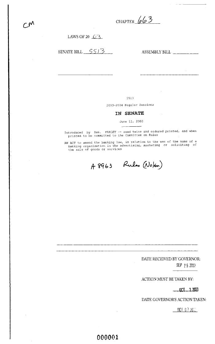 NYS Bill and Veto Jackets: 2003, Chapter 663