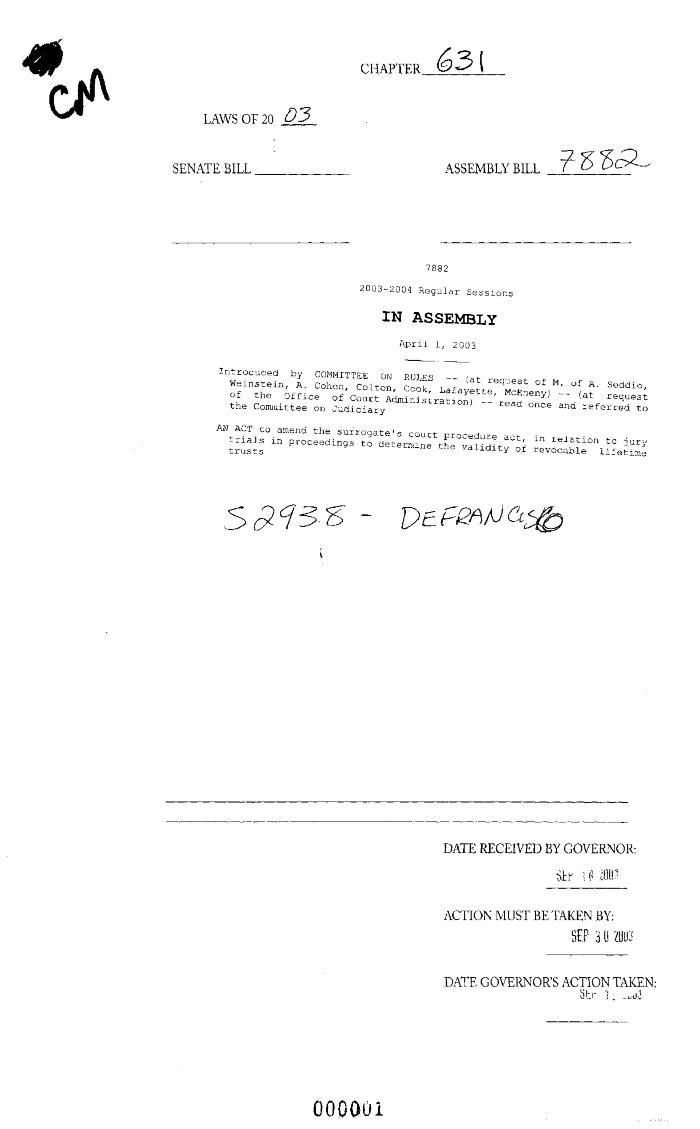 NYS Bill and Veto Jackets: 2003, Chapter 631