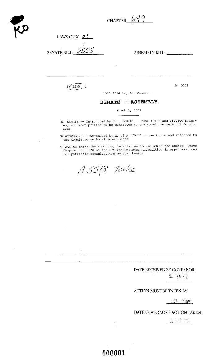 NYS Bill and Veto Jackets: 2003, Chapter 649