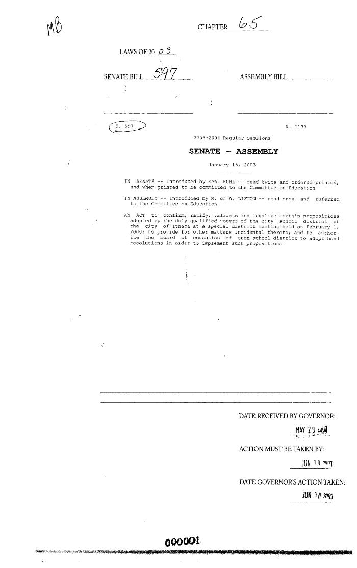NYS Bill and Veto Jackets: 2003, Chapter 65