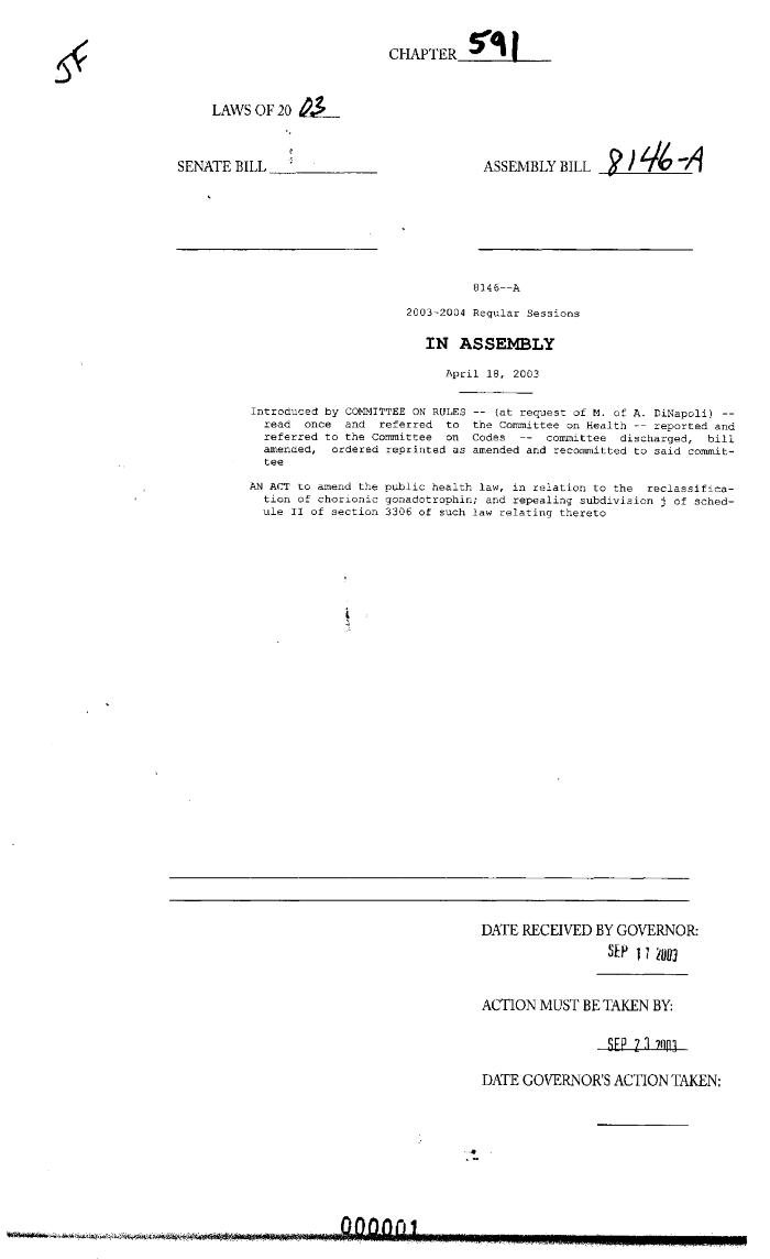 NYS Bill and Veto Jackets: 2003, Chapter 591
