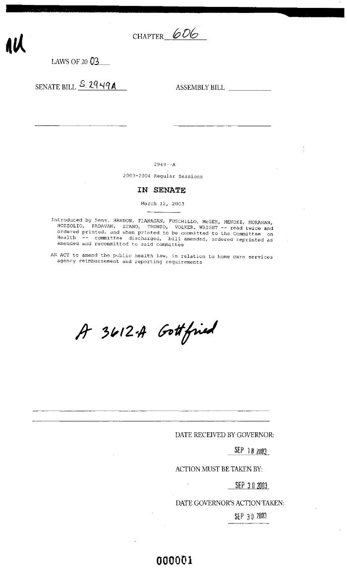 NYS Bill and Veto Jackets: 2003, Chapter 606