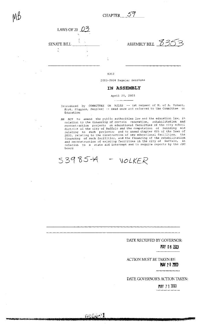 NYS Bill and Veto Jackets: 2003, Chapter 59