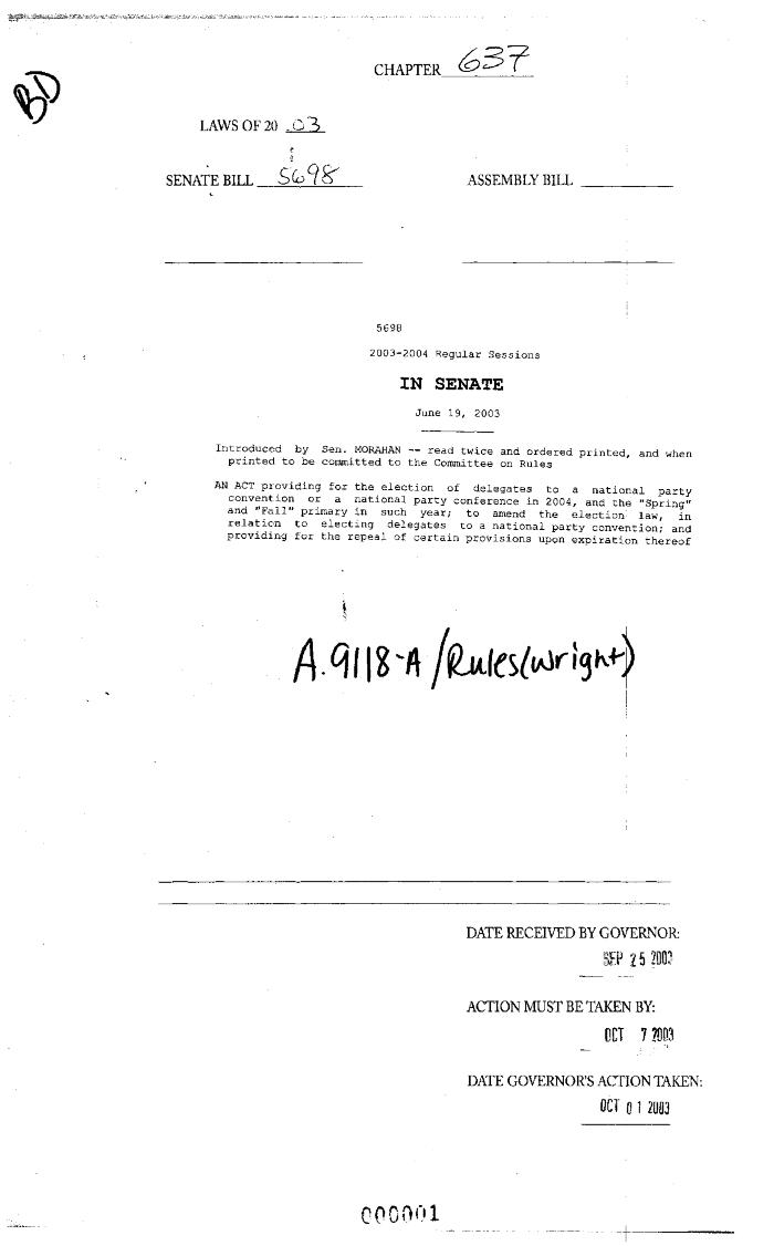 NYS Bill and Veto Jackets: 2003, Chapter 637