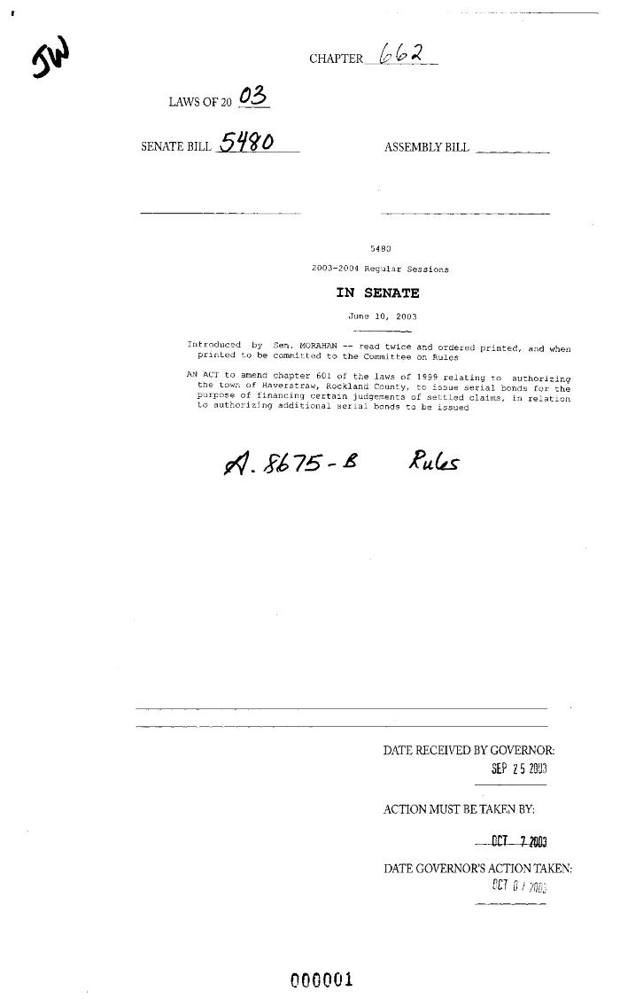 NYS Bill and Veto Jackets: 2003, Chapter 662