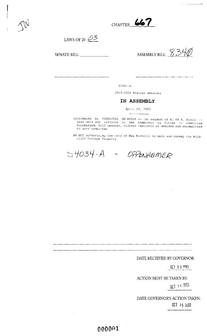 NYS Bill and Veto Jackets: 2003, Chapter 667