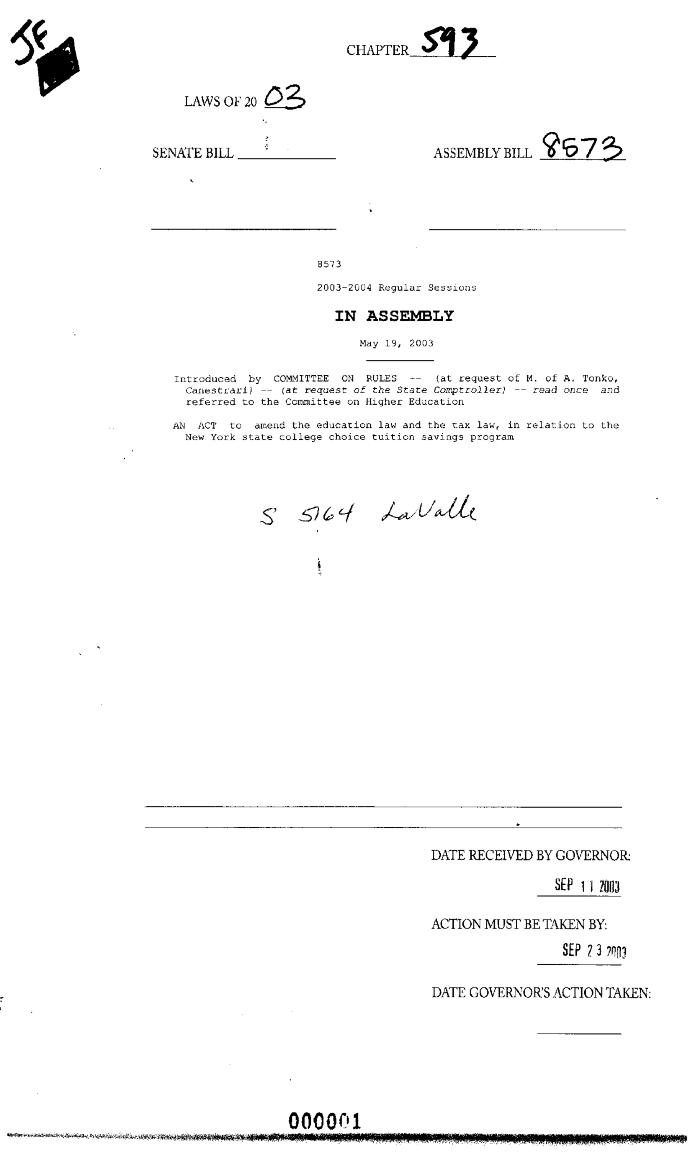 NYS Bill and Veto Jackets: 2003, Chapter 593