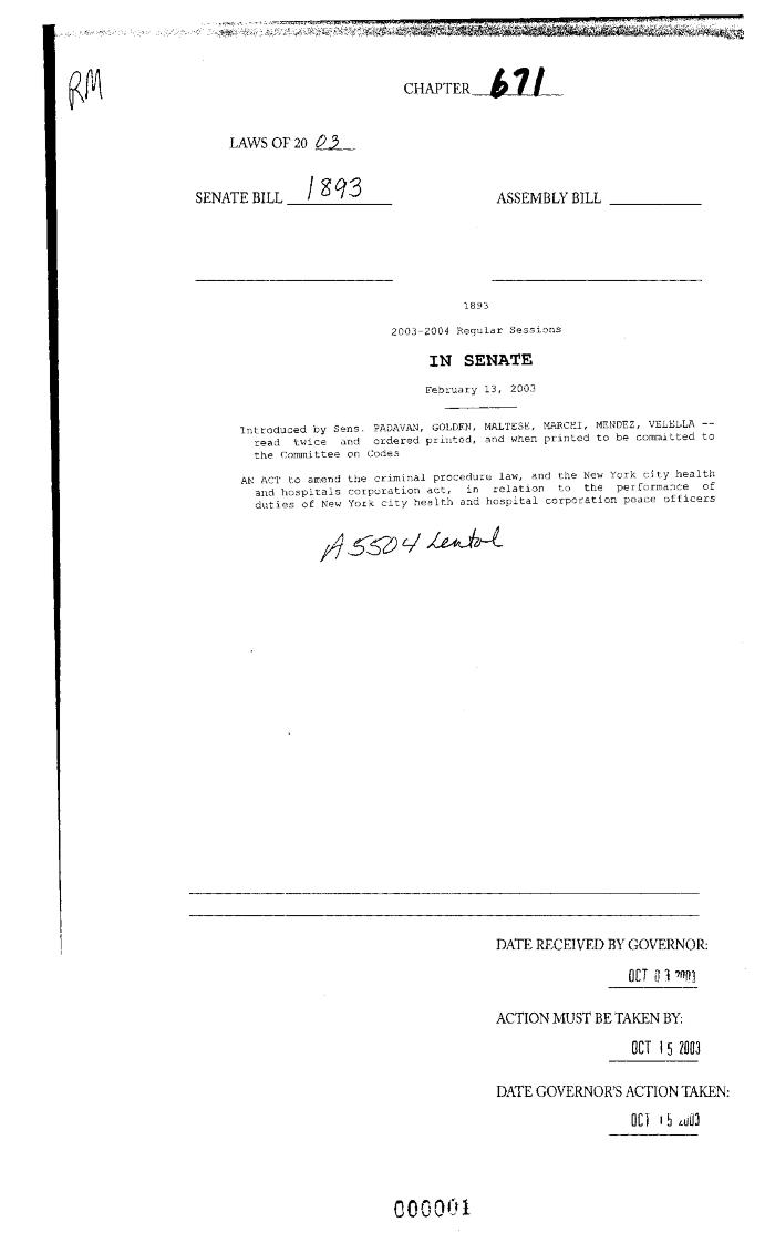 NYS Bill and Veto Jackets: 2003, Chapter 671
