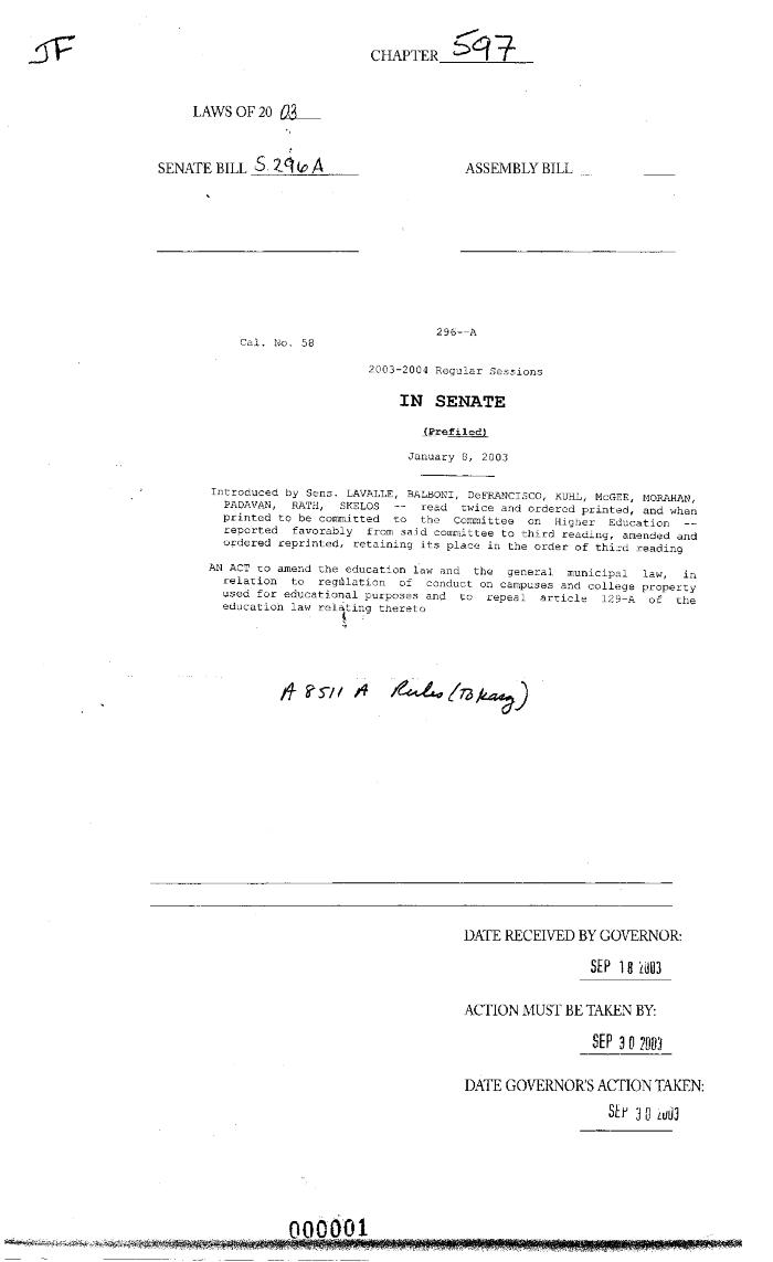 NYS Bill and Veto Jackets: 2003, Chapter 597