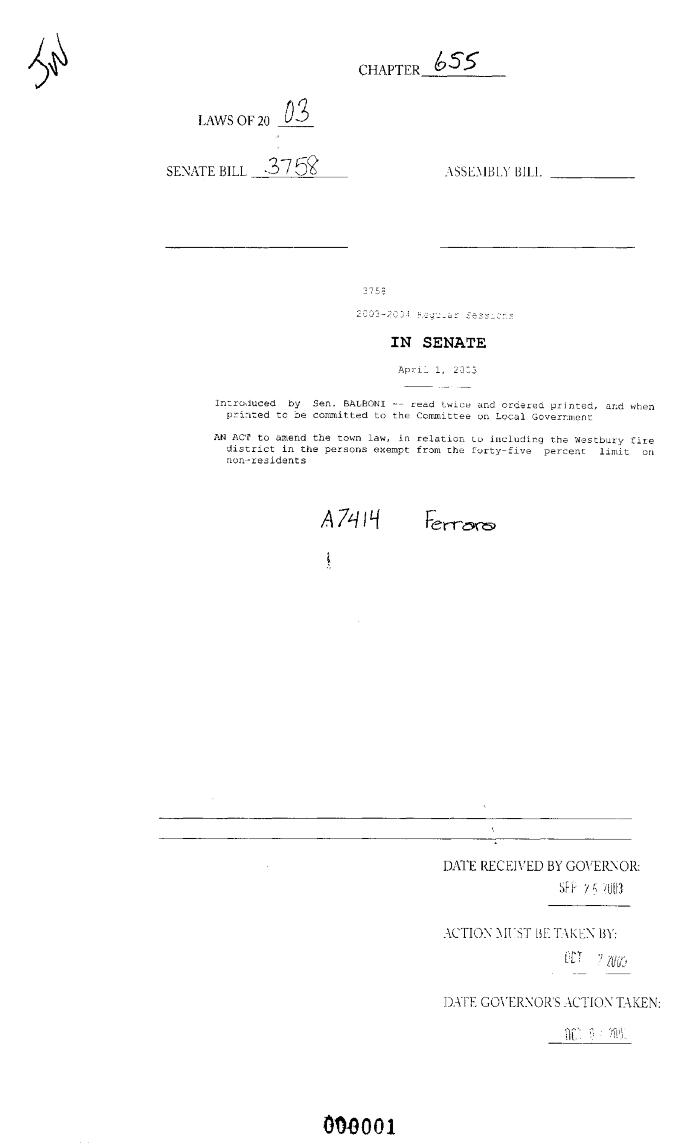 NYS Bill and Veto Jackets: 2003, Chapter 655