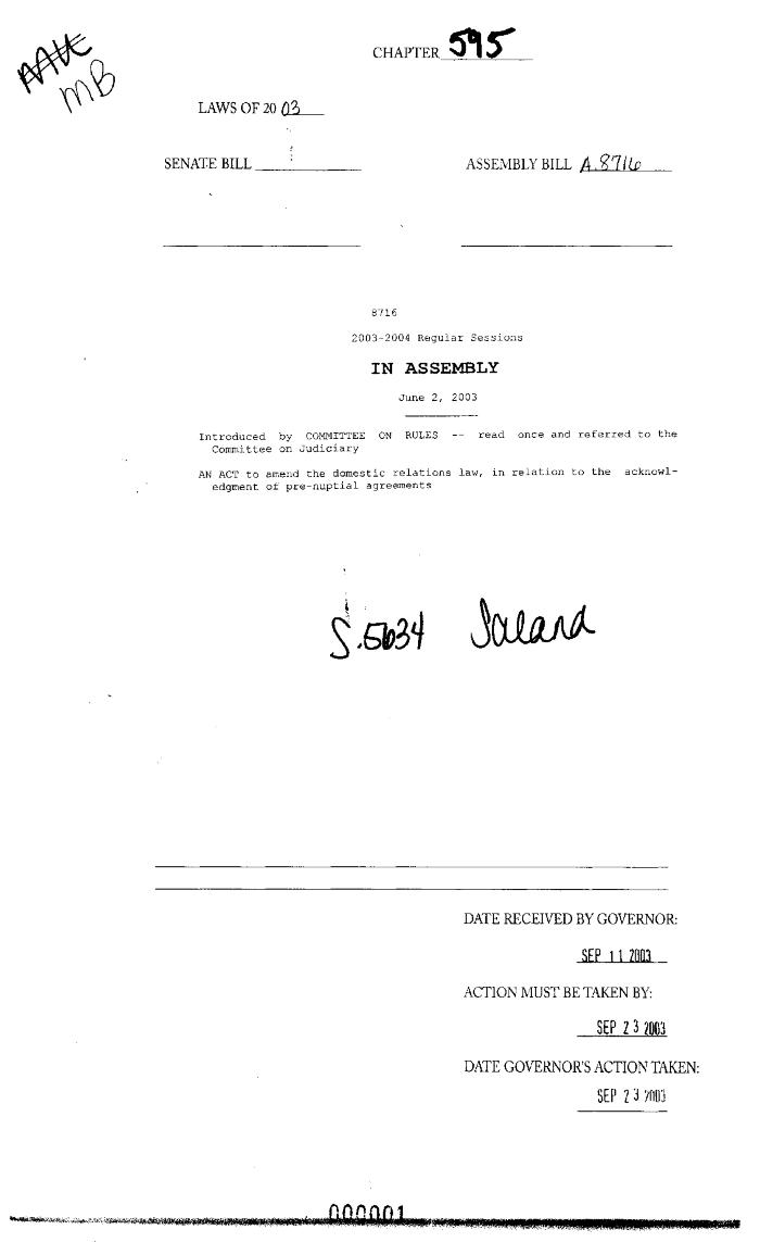 NYS Bill and Veto Jackets: 2003, Chapter 595