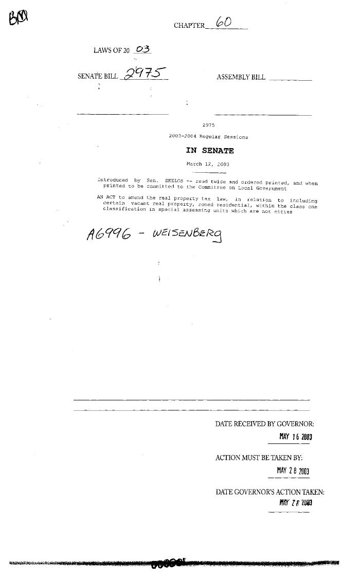 NYS Bill and Veto Jackets: 2003, Chapter 60
