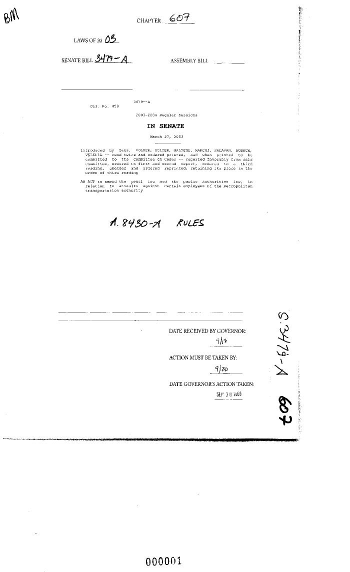 NYS Bill and Veto Jackets: 2003, Chapter 607
