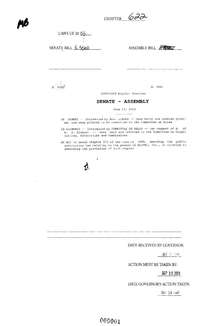 NYS Bill and Veto Jackets: 2003, Chapter 622