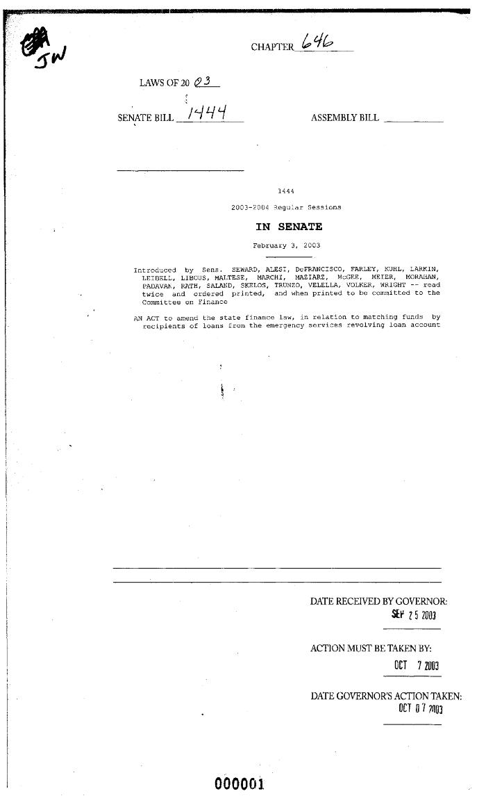 NYS Bill and Veto Jackets: 2003, Chapter 646