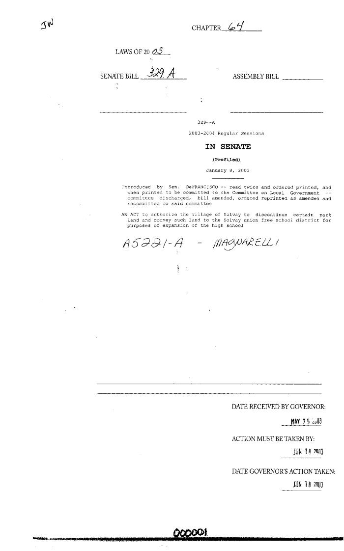 NYS Bill and Veto Jackets: 2003, Chapter 64