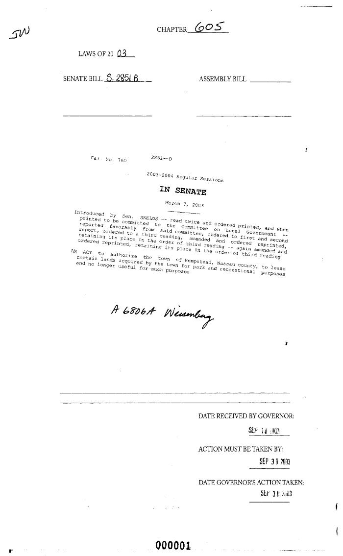 NYS Bill and Veto Jackets: 2003, Chapter 605