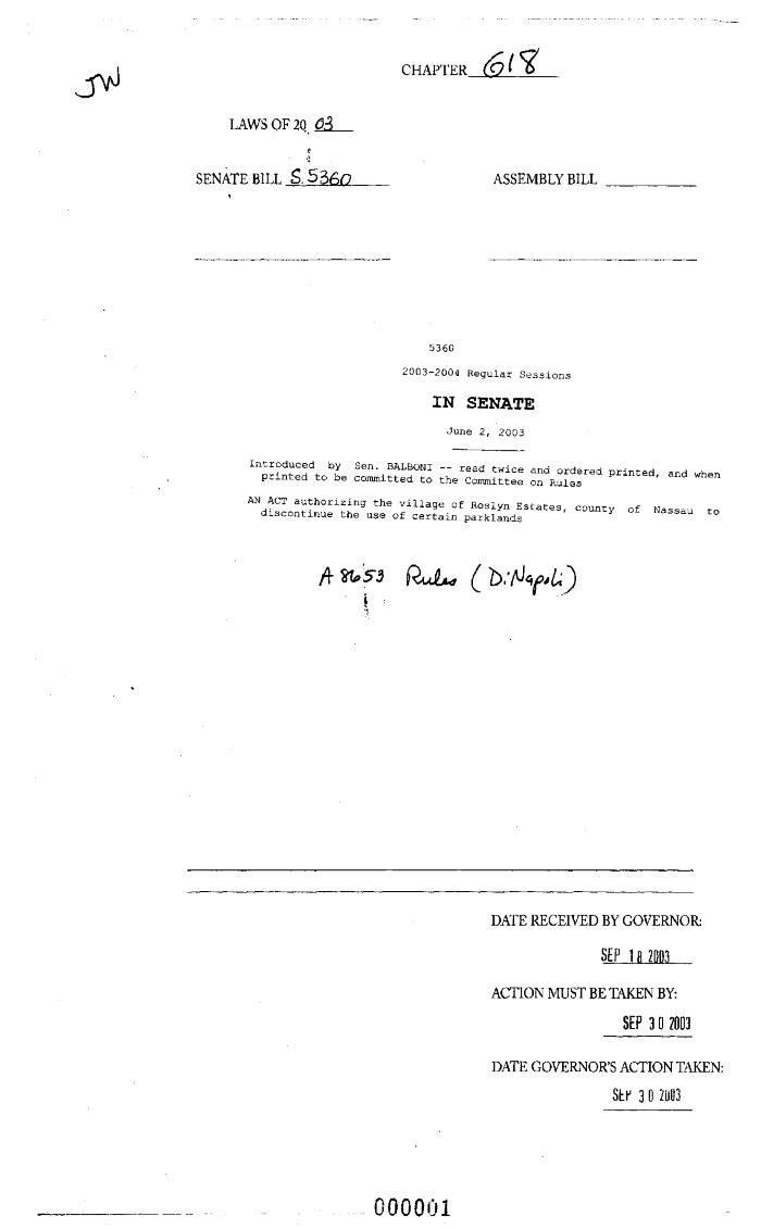 NYS Bill and Veto Jackets: 2003, Chapter 618