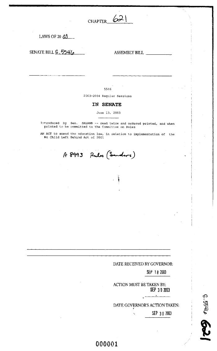 NYS Bill and Veto Jackets: 2003, Chapter 621