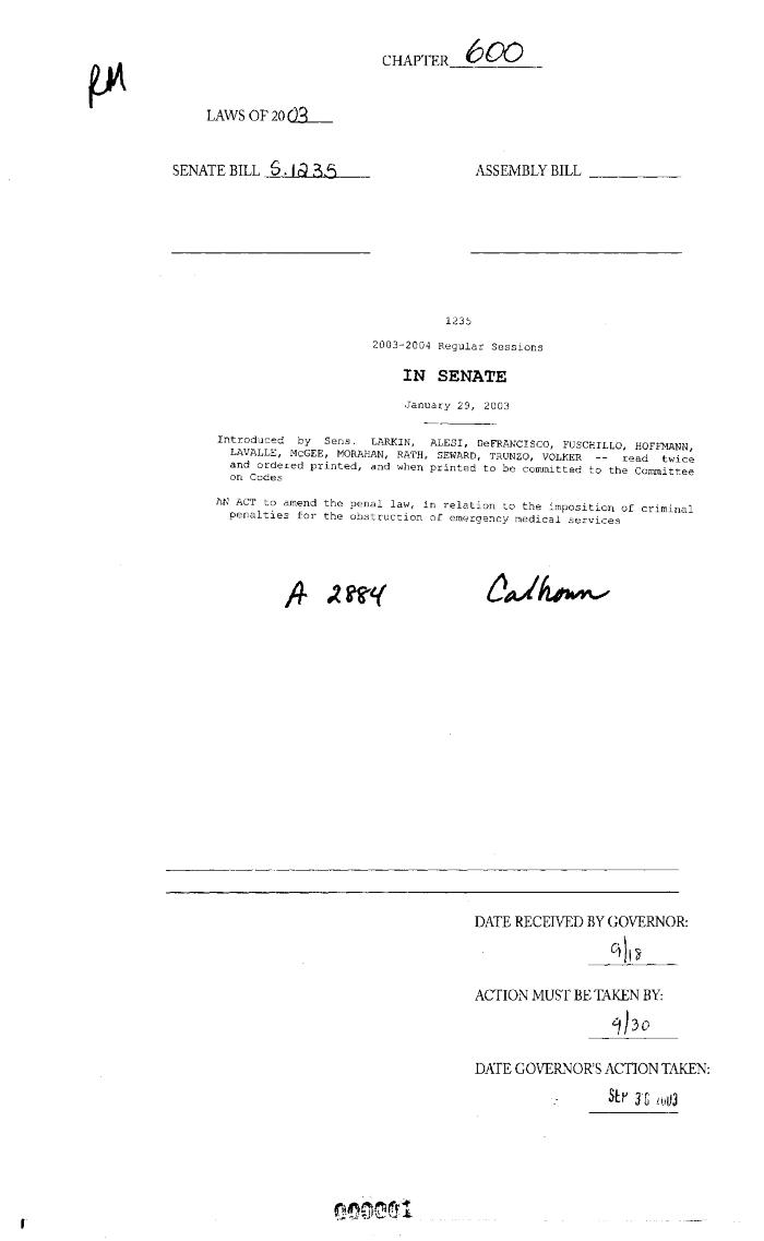 NYS Bill and Veto Jackets: 2003, Chapter 600