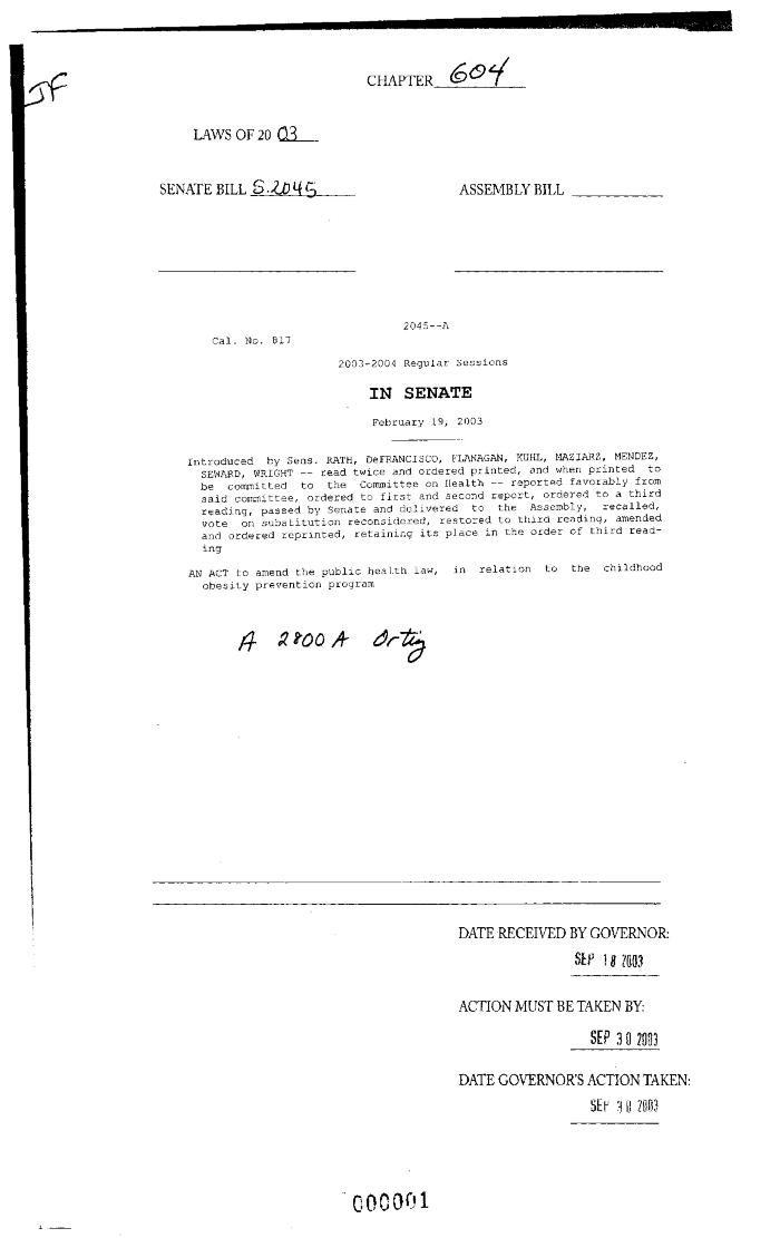 NYS Bill and Veto Jackets: 2003, Chapter 604