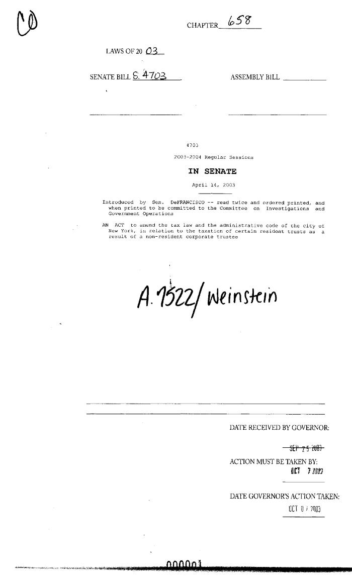 NYS Bill and Veto Jackets: 2003, Chapter 658