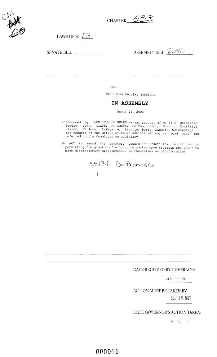 NYS Bill and Veto Jackets: 2003, Chapter 633