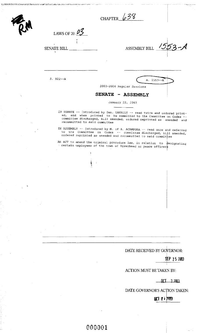 NYS Bill and Veto Jackets: 2003, Chapter 638