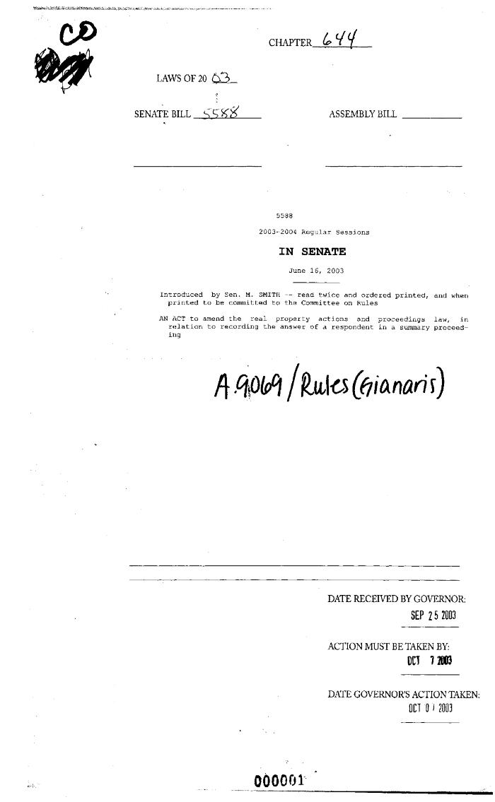 NYS Bill and Veto Jackets: 2003, Chapter 644