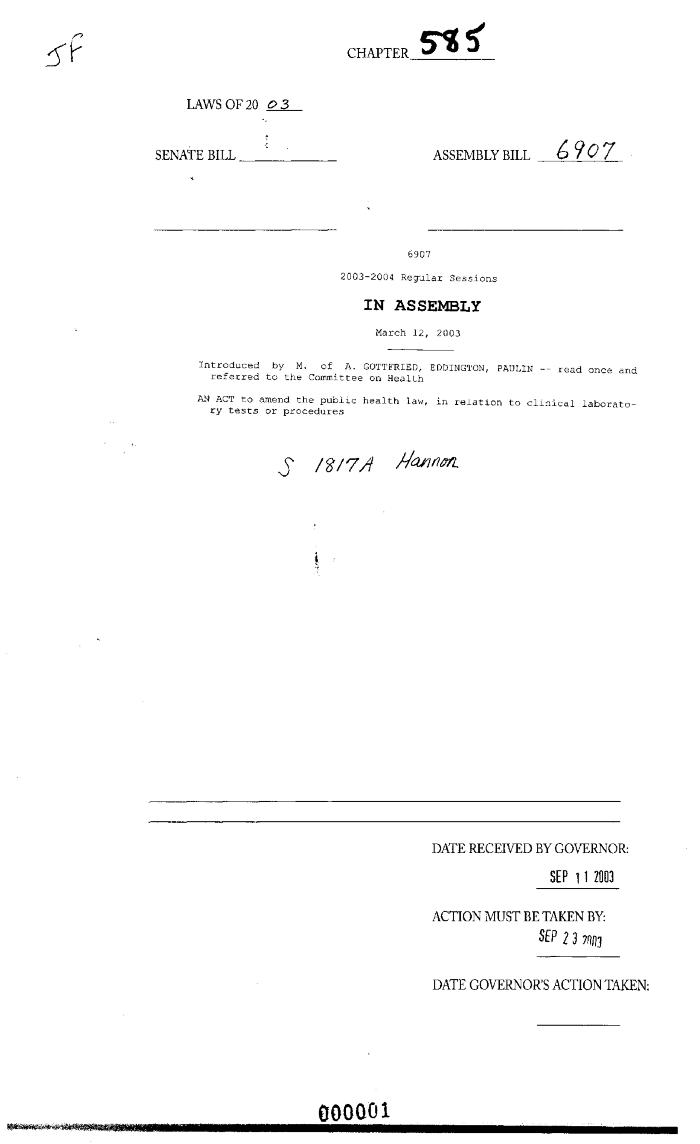 NYS Bill and Veto Jackets: 2003, Chapter 585