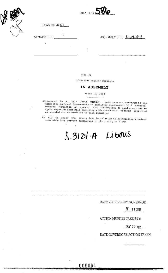 NYS Bill and Veto Jackets: 2003, Chapter 586