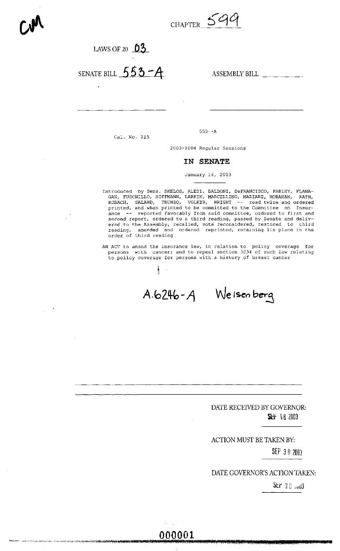 NYS Bill and Veto Jackets: 2003, Chapter 599