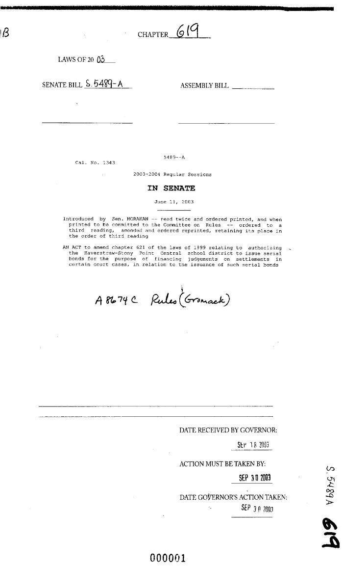 NYS Bill and Veto Jackets: 2003, Chapter 619