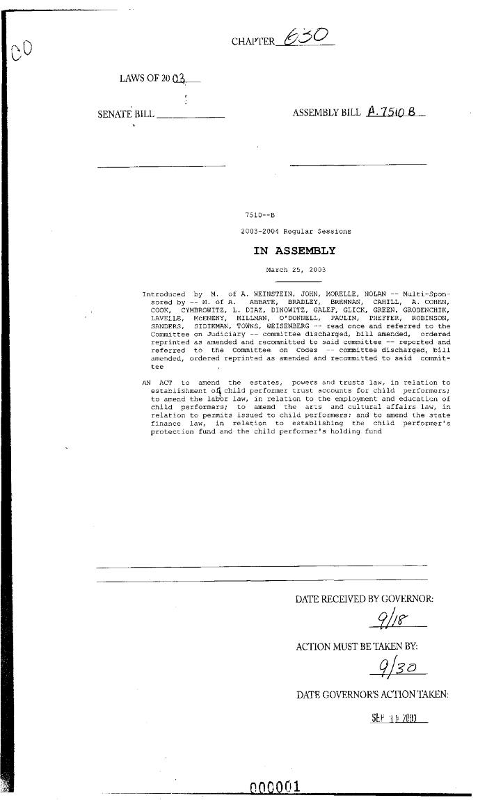NYS Bill and Veto Jackets: 2003, Chapter 630