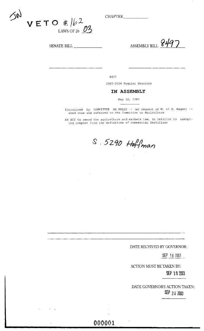 NYS Bill and Veto Jackets: 2003, Veto 162