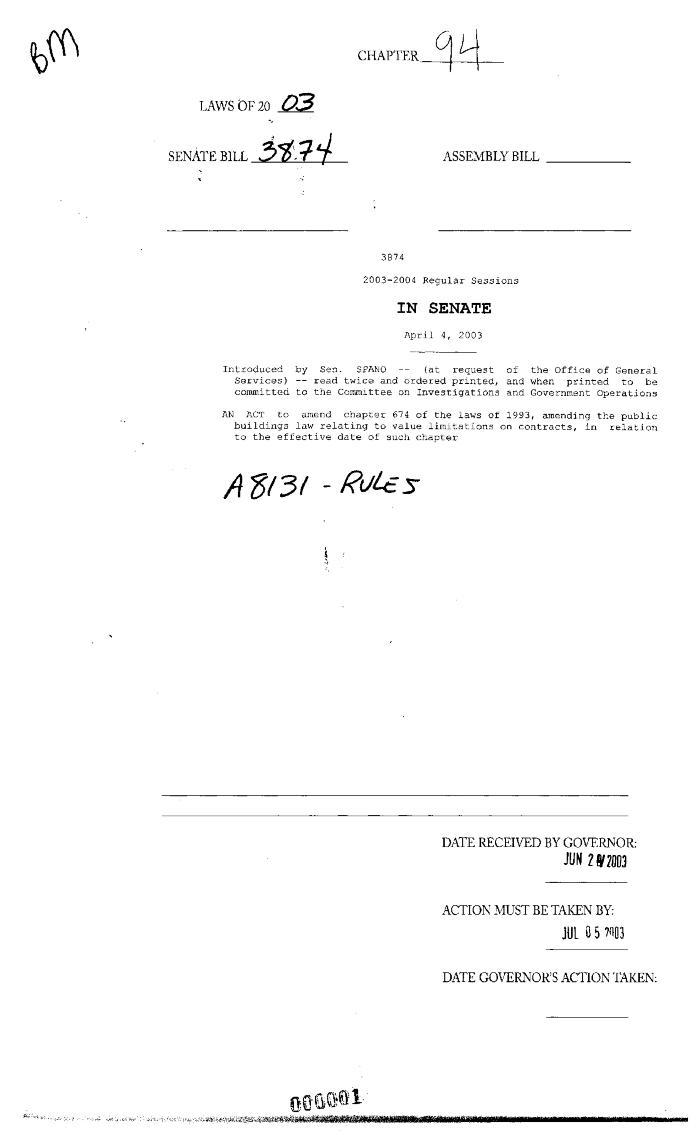 NYS Bill and Veto Jackets: 2003, Chapter 94