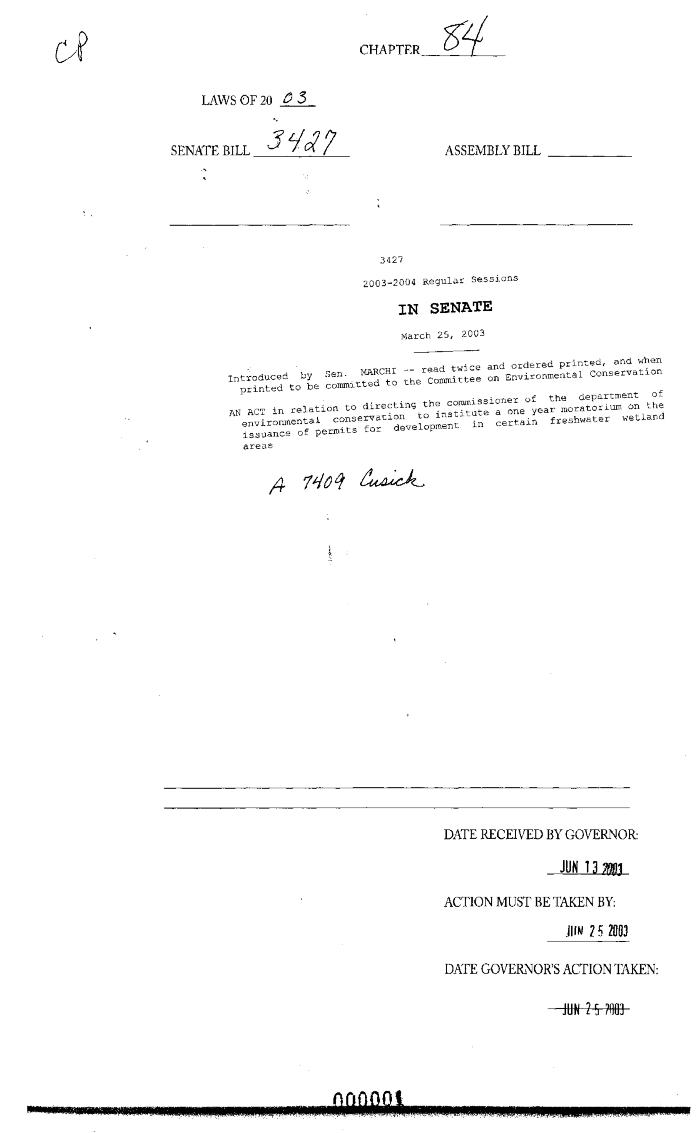 NYS Bill and Veto Jackets: 2003, Chapter 84
