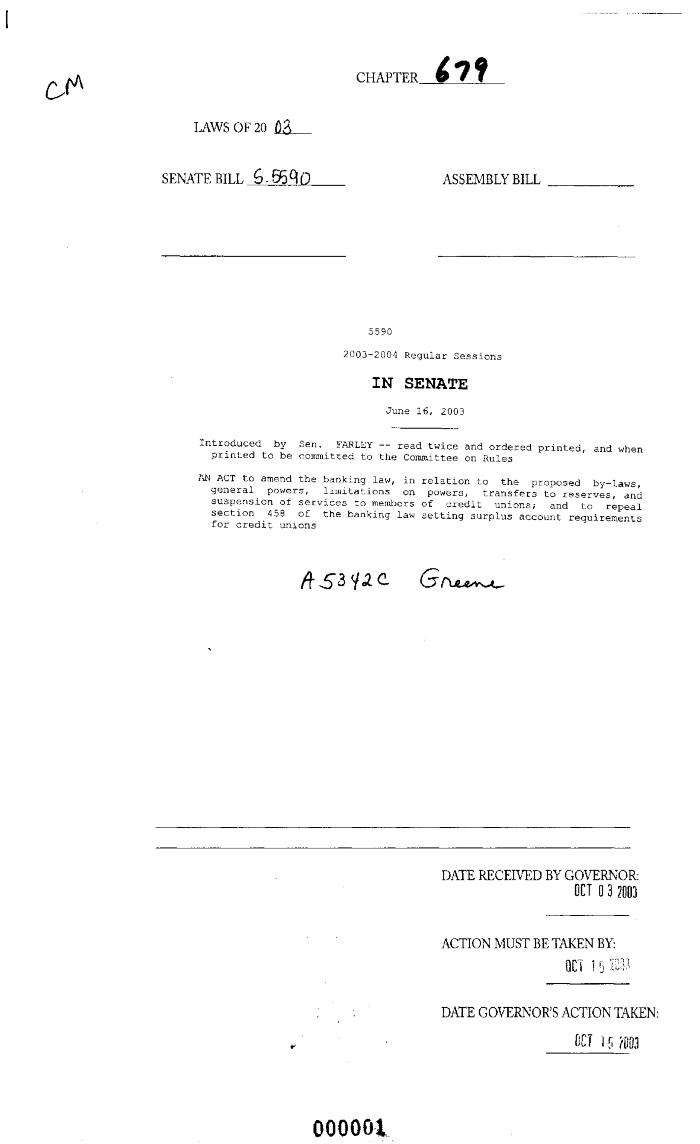NYS Bill and Veto Jackets: 2003, Chapter 679