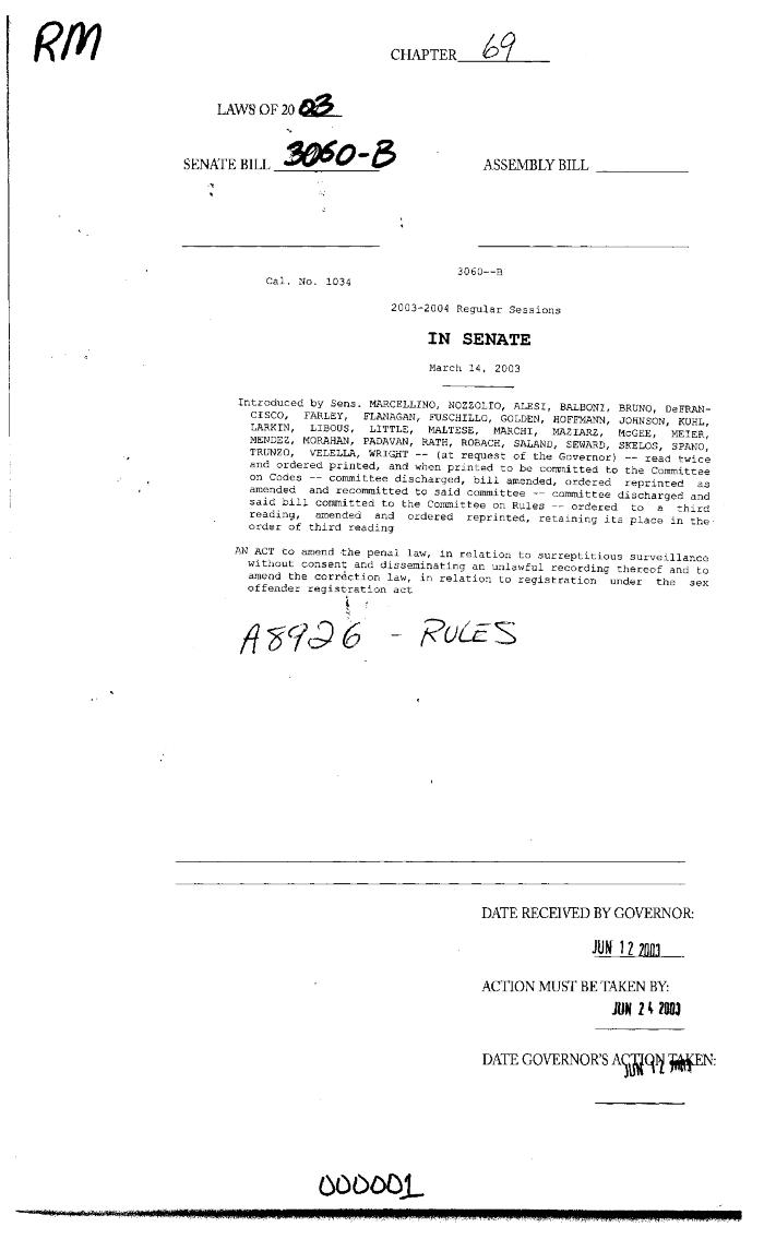 NYS Bill and Veto Jackets: 2003, Chapter 69