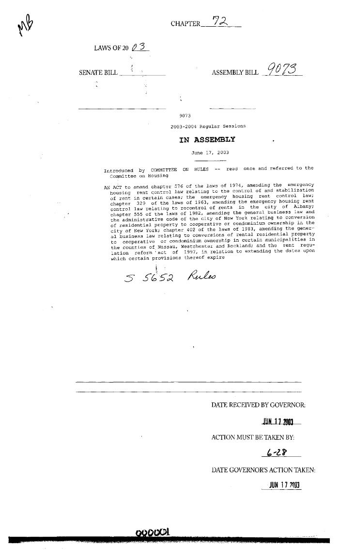 NYS Bill and Veto Jackets: 2003, Chapter 72