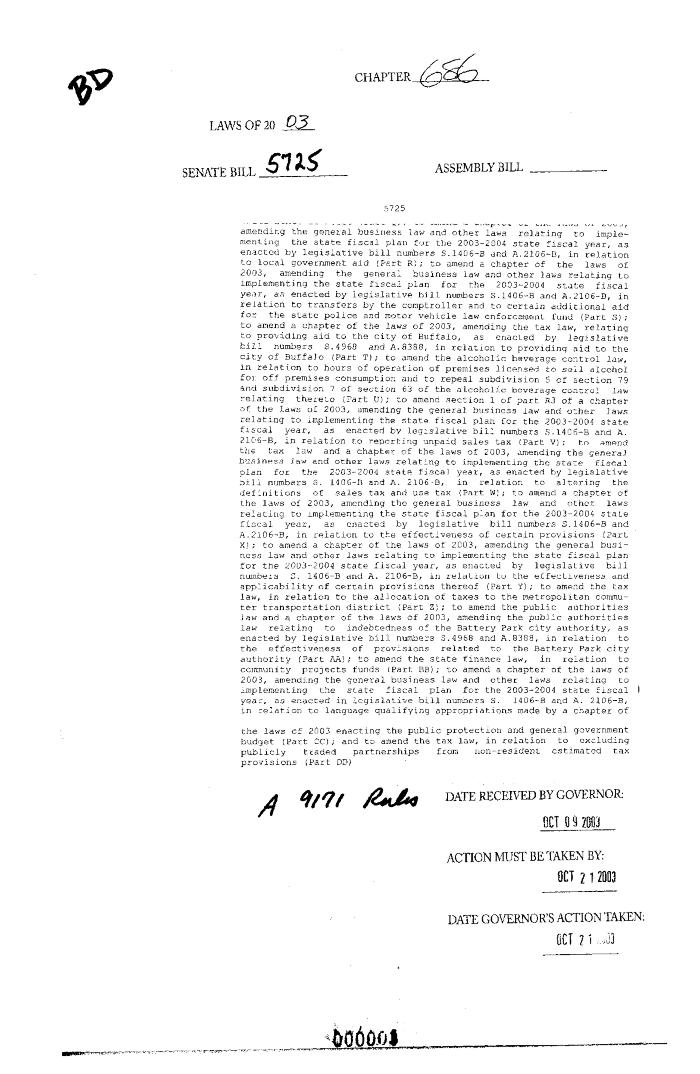 NYS Bill and Veto Jackets: 2003, Chapter 686