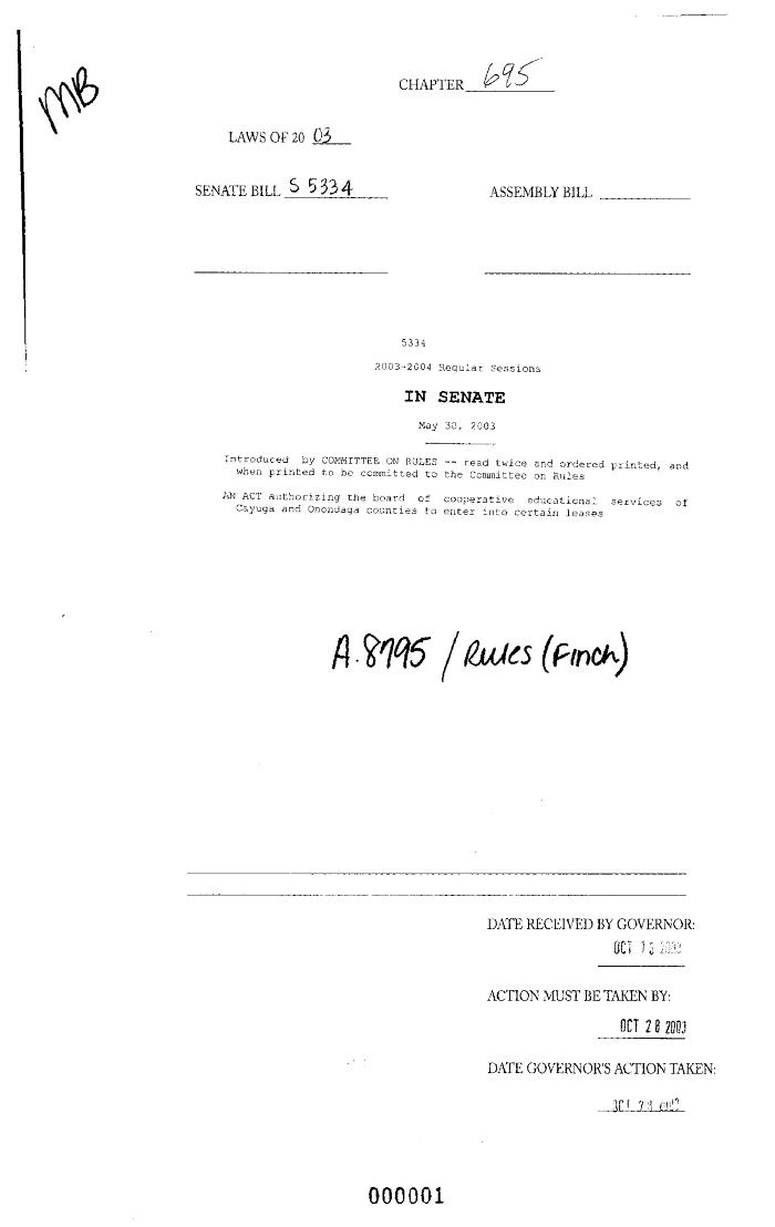 NYS Bill and Veto Jackets: 2003, Chapter 695