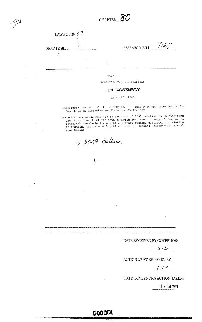 NYS Bill and Veto Jackets: 2003, Chapter 80