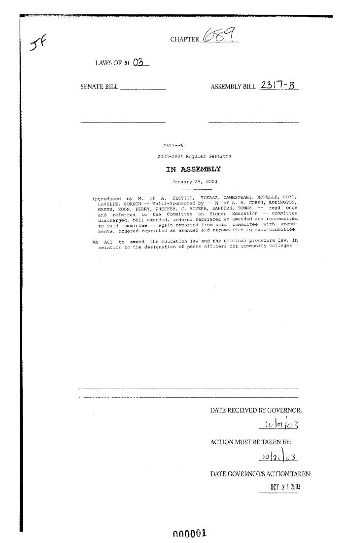 NYS Bill and Veto Jackets: 2003, Chapter 689