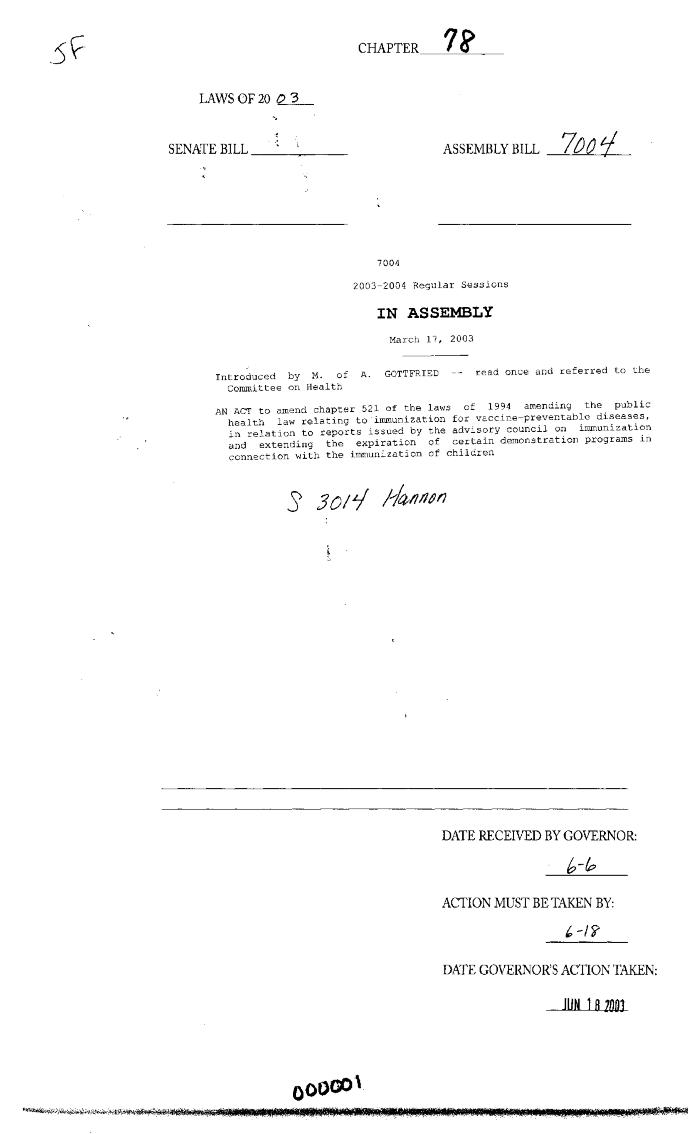 NYS Bill and Veto Jackets: 2003, Chapter 78